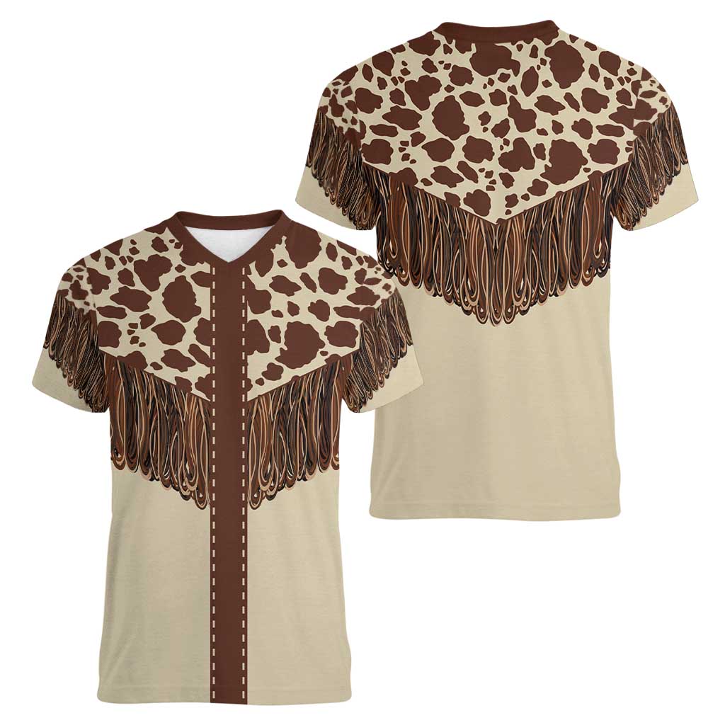 Vintage Western Cow Yoke Shirt Fringe Style Women V-Neck T-Shirt - Wonder Print Shop