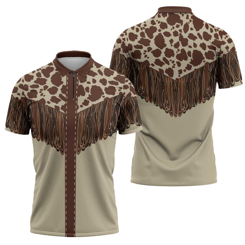 Vintage Western Cow Yoke Shirt Fringe Style Zipper Polo Shirt - Wonder Print Shop