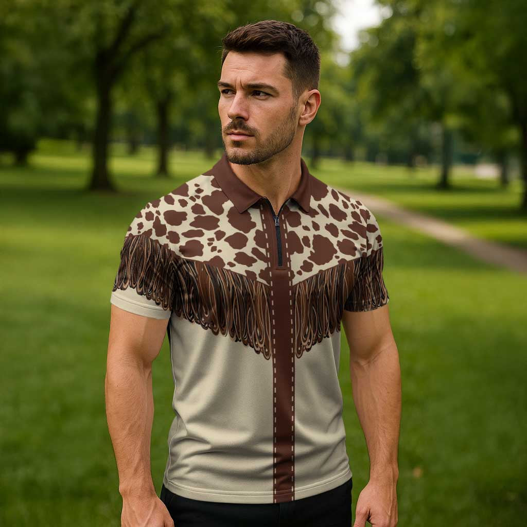 Vintage Western Cow Yoke Shirt Fringe Style Zipper Polo Shirt - Wonder Print Shop