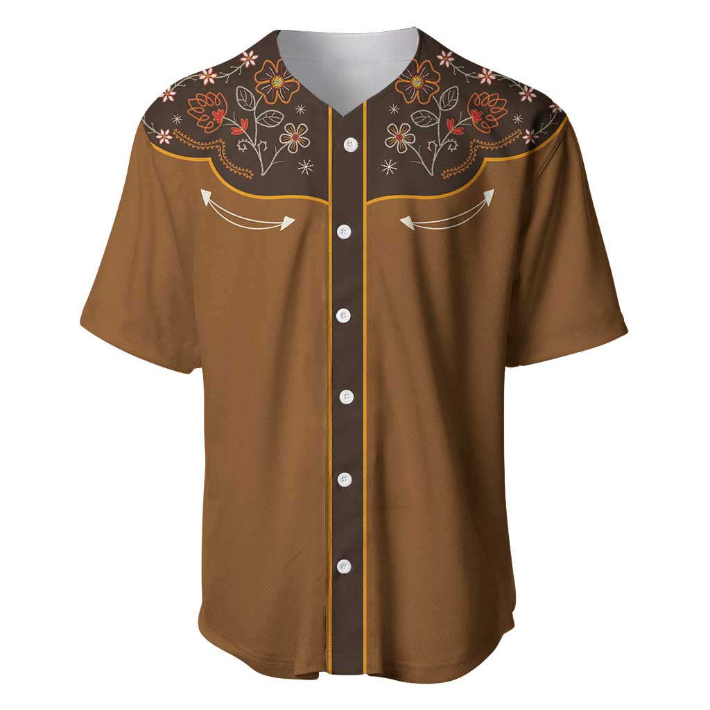 Vintage Western Flowers Yoke Shirt Style Baseball Jersey Brown Color - Wonder Print Shop