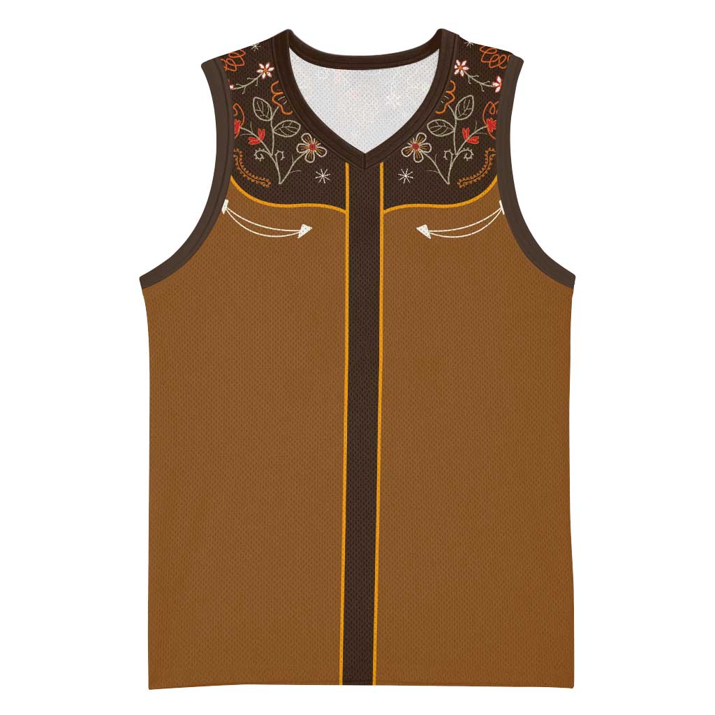 Vintage Western Flowers Yoke Shirt Style Basketball Jersey Brown Color - Wonder Print Shop