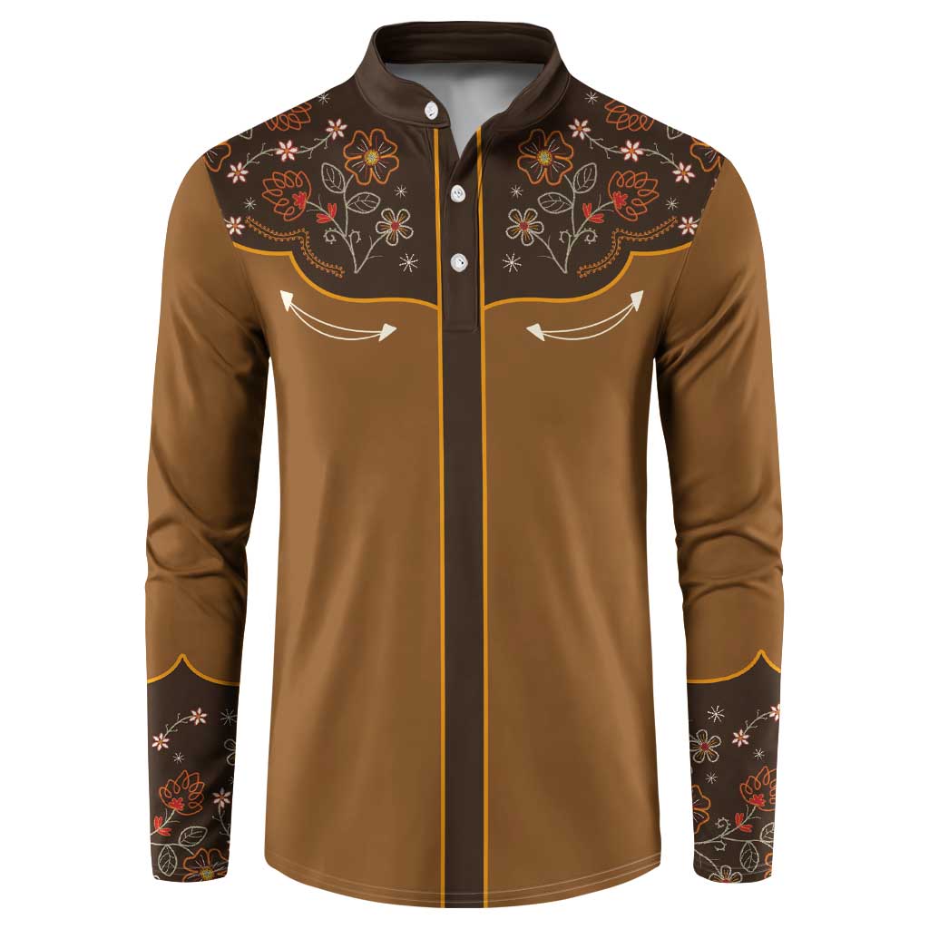 Vintage Western Flowers Yoke Shirt Style Button Sweatshirt Brown Color - Wonder Print Shop