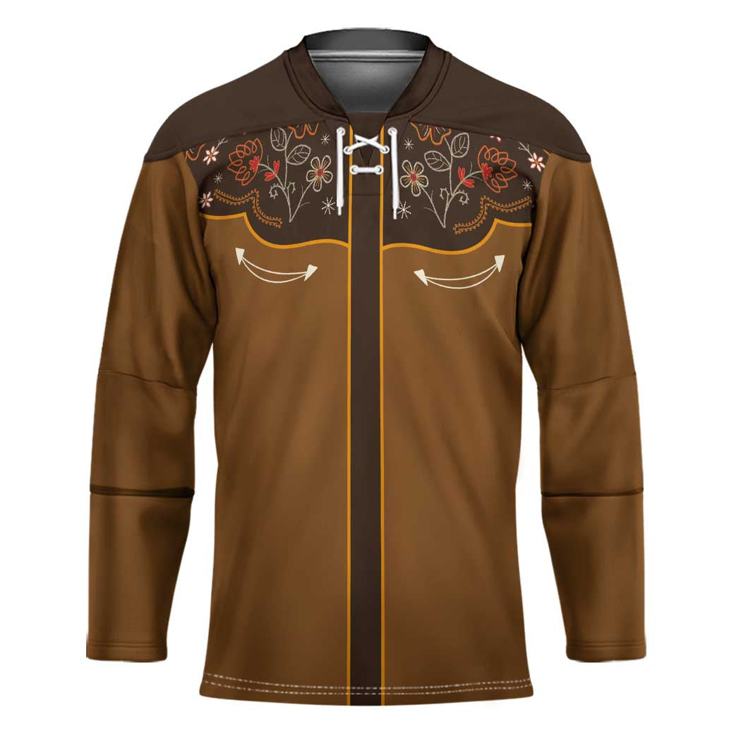 Vintage Western Flowers Yoke Shirt Style Hockey Jersey Brown Color - Wonder Print Shop