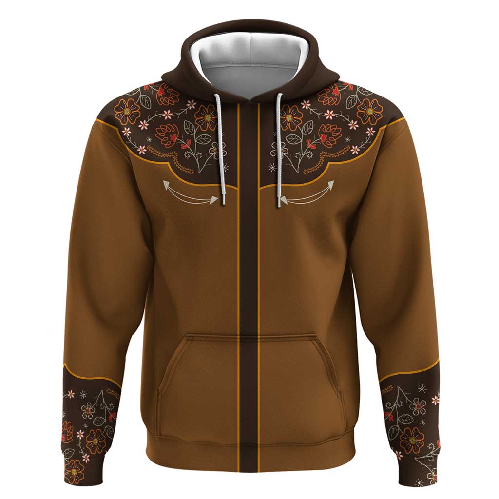 Vintage Western Flowers Yoke Shirt Style Hoodie Brown Color - Wonder Print Shop
