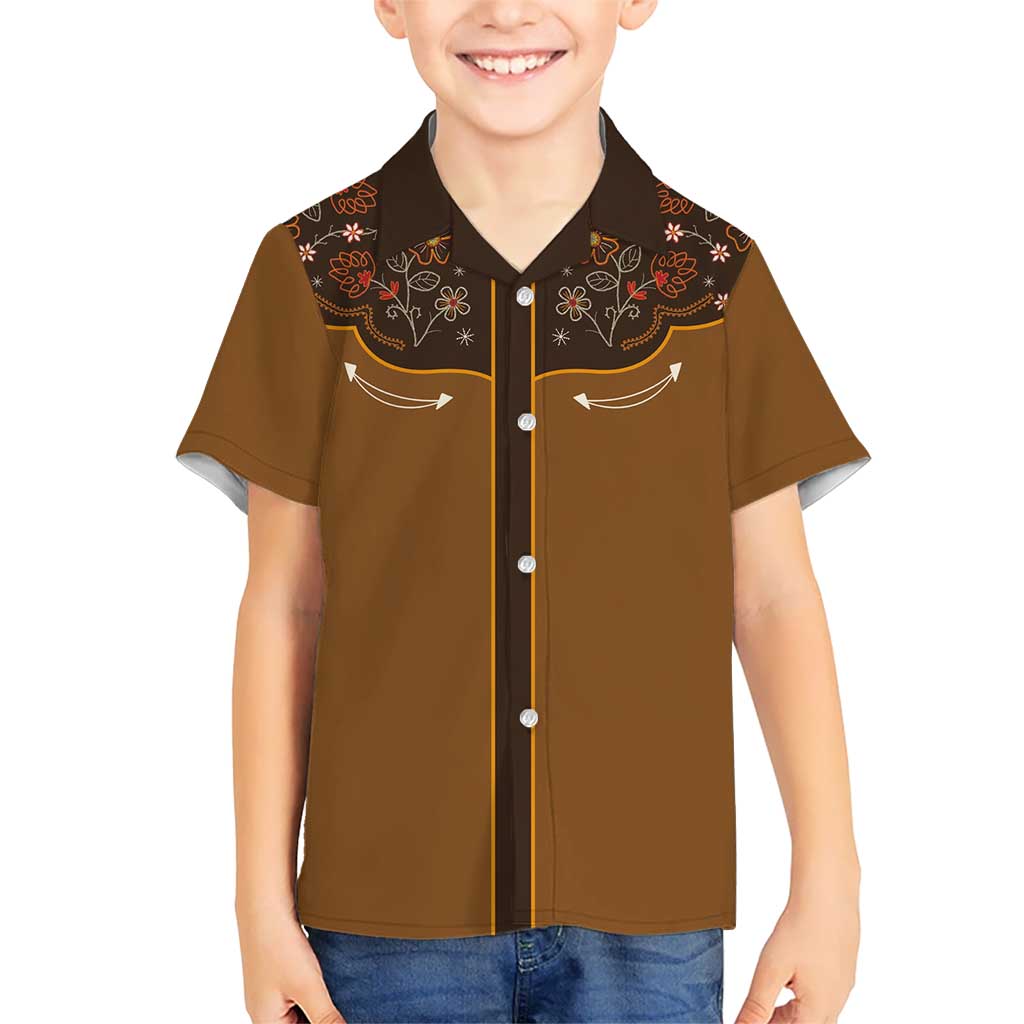 Vintage Western Flowers Yoke Shirt Style Kid Hawaiian Shirt Brown Color - Wonder Print Shop