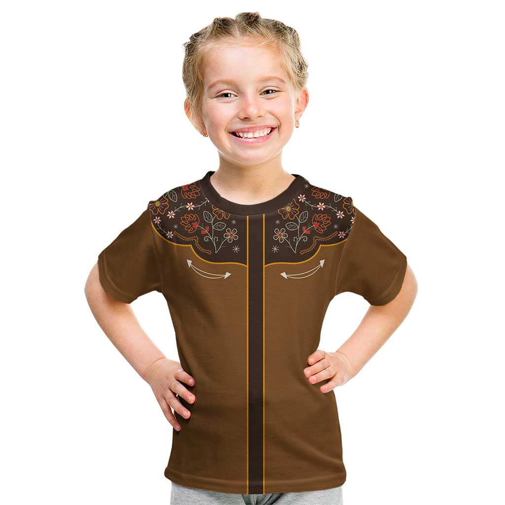 Vintage Western Flowers Yoke Shirt Style Kid T Shirt Brown Color - Wonder Print Shop