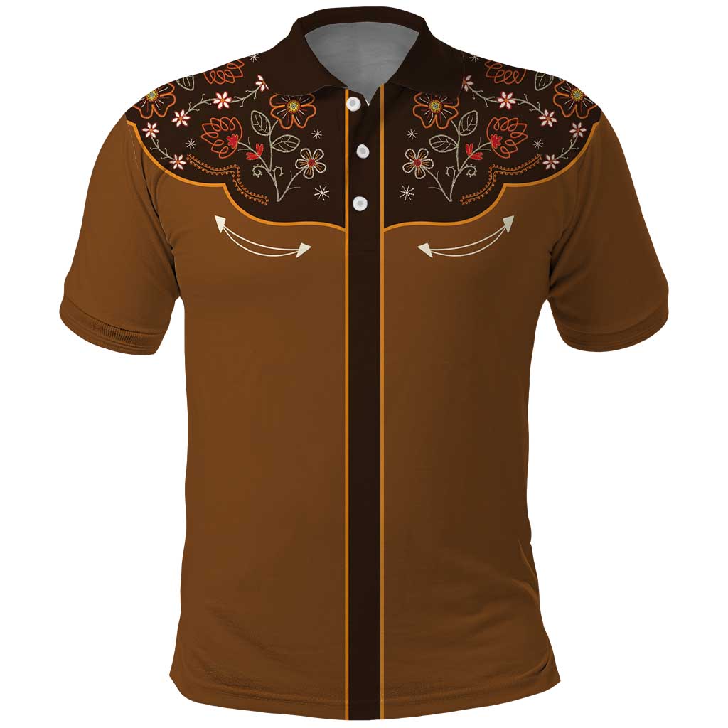 Vintage Western Flowers Yoke Shirt Style Polo Shirt Brown Color - Wonder Print Shop