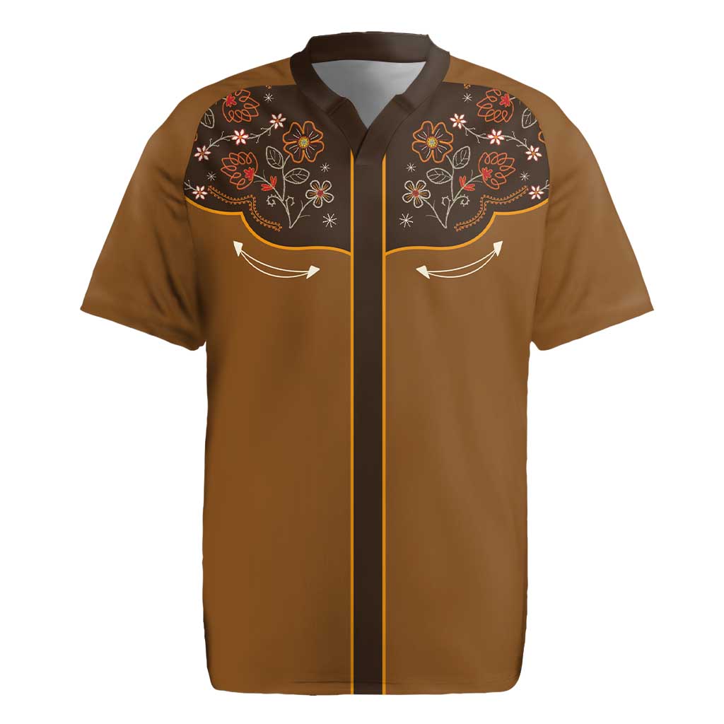 Vintage Western Flowers Yoke Shirt Style Rugby Jersey Brown Color - Wonder Print Shop