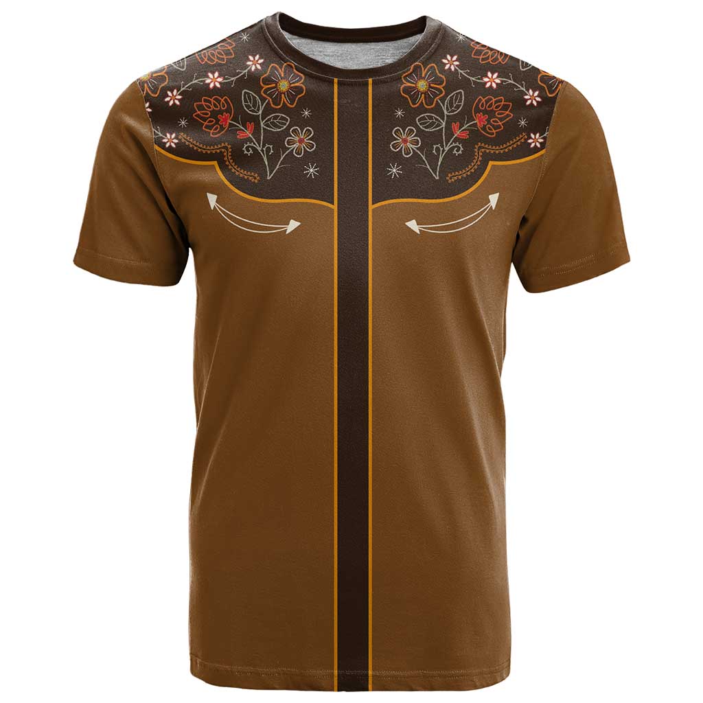 Vintage Western Flowers Yoke Shirt Style T Shirt Brown Color - Wonder Print Shop