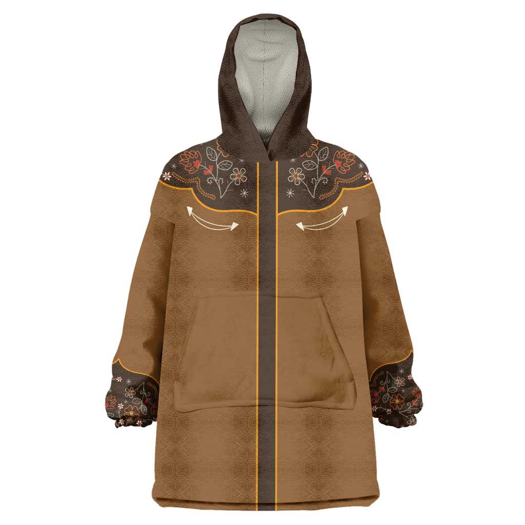Vintage Western Flowers Yoke Shirt Style Wearable Blanket Hoodie Brown Color - Wonder Print Shop