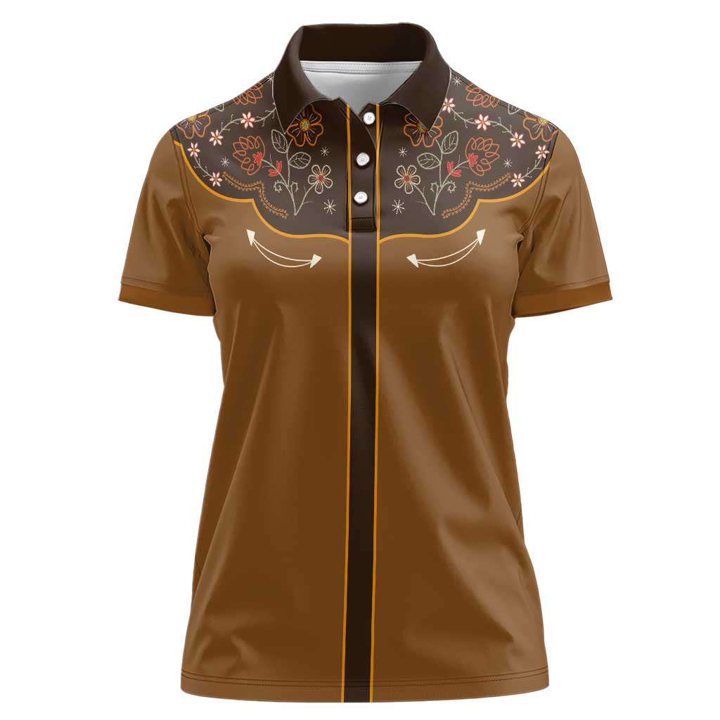 Vintage Western Flowers Yoke Shirt Style Women Polo Shirt Brown Color - Wonder Print Shop