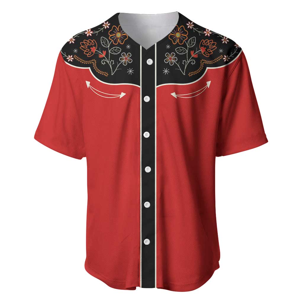 Vintage Western Flowers Yoke Shirt Style Baseball Jersey Red Color - Wonder Print Shop