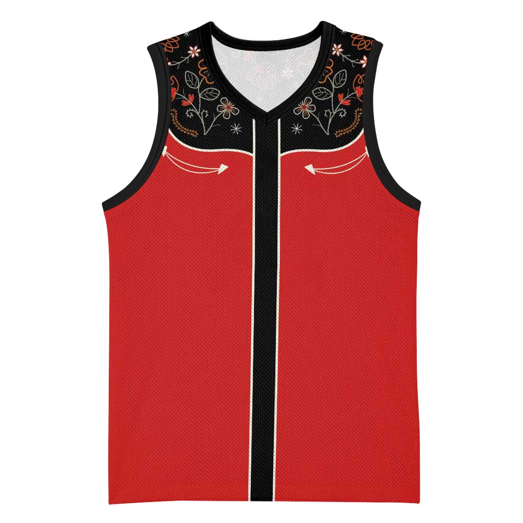 Vintage Western Flowers Yoke Shirt Style Basketball Jersey Red Color - Wonder Print Shop