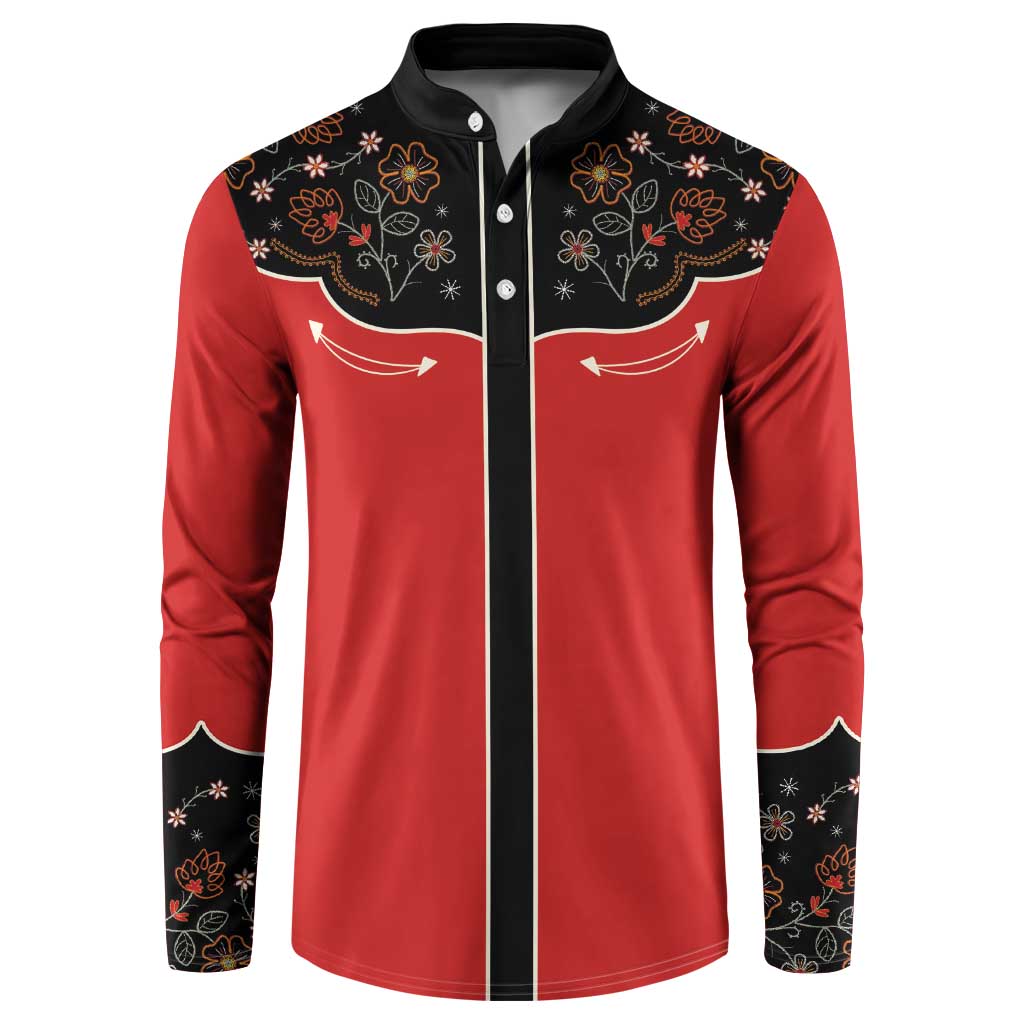 Vintage Western Flowers Yoke Shirt Style Button Sweatshirt Red Color - Wonder Print Shop