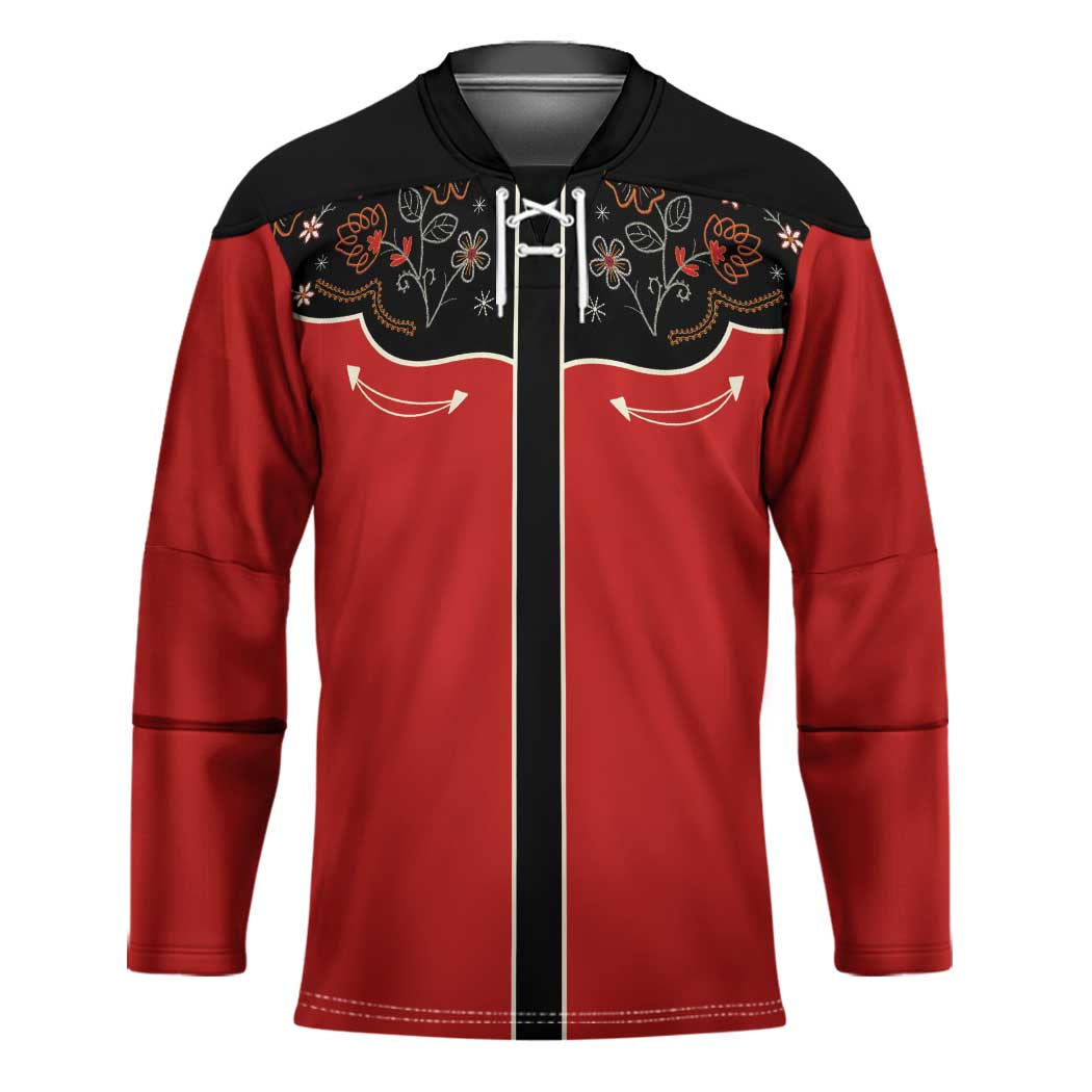 Vintage Western Flowers Yoke Shirt Style Hockey Jersey Red Color - Wonder Print Shop