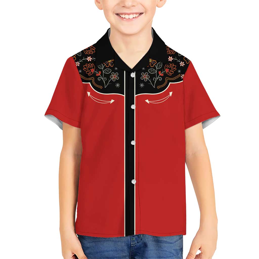 Vintage Western Flowers Yoke Shirt Style Kid Hawaiian Shirt Red Color - Wonder Print Shop