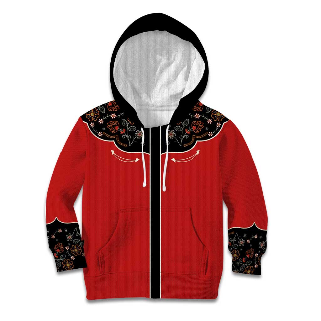 Vintage Western Flowers Yoke Shirt Style Kid Hoodie Red Color - Wonder Print Shop