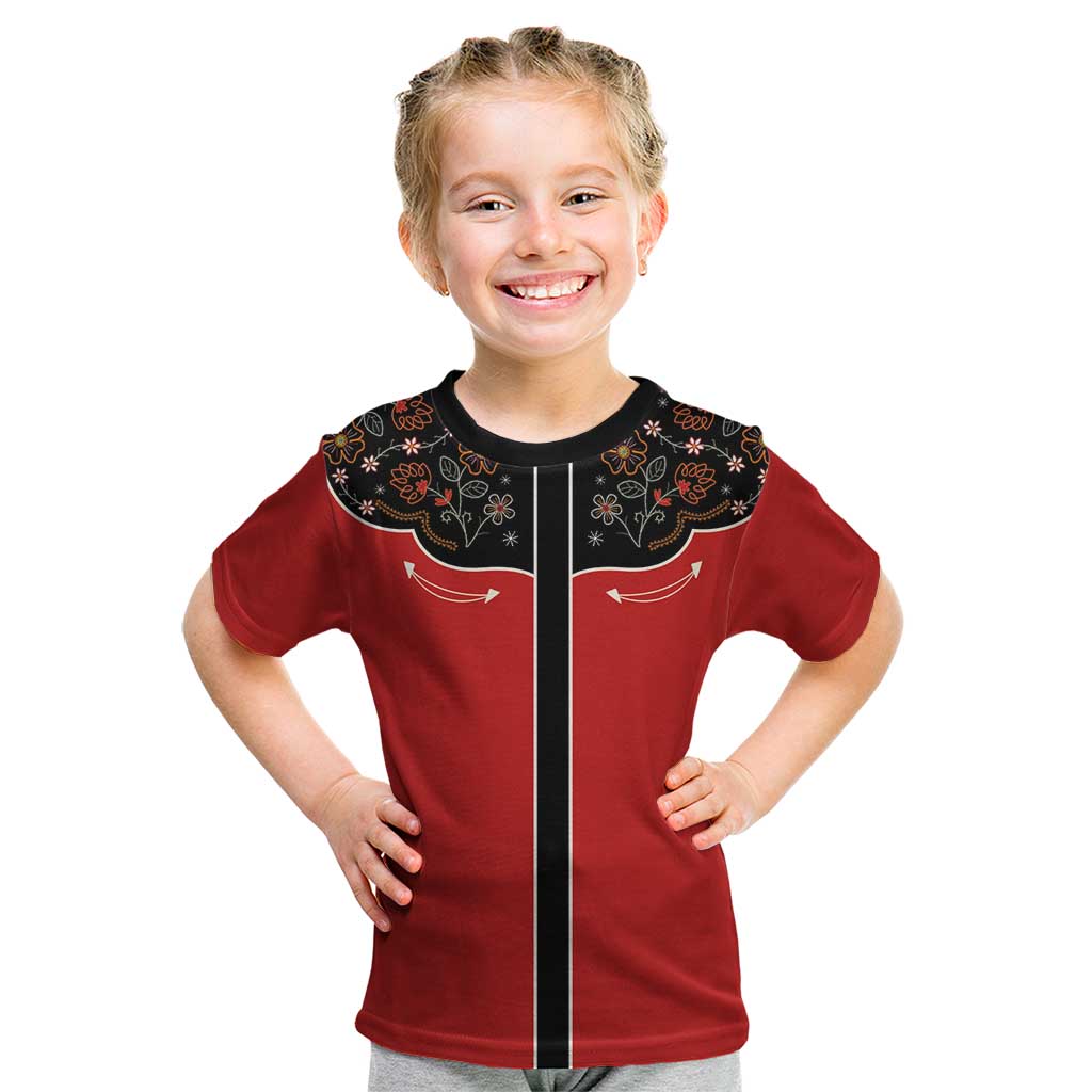 Vintage Western Flowers Yoke Shirt Style Kid T Shirt Red Color - Wonder Print Shop