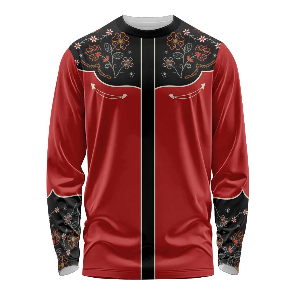 Vintage Western Flowers Yoke Shirt Style Long Sleeve Shirt Red Color - Wonder Print Shop