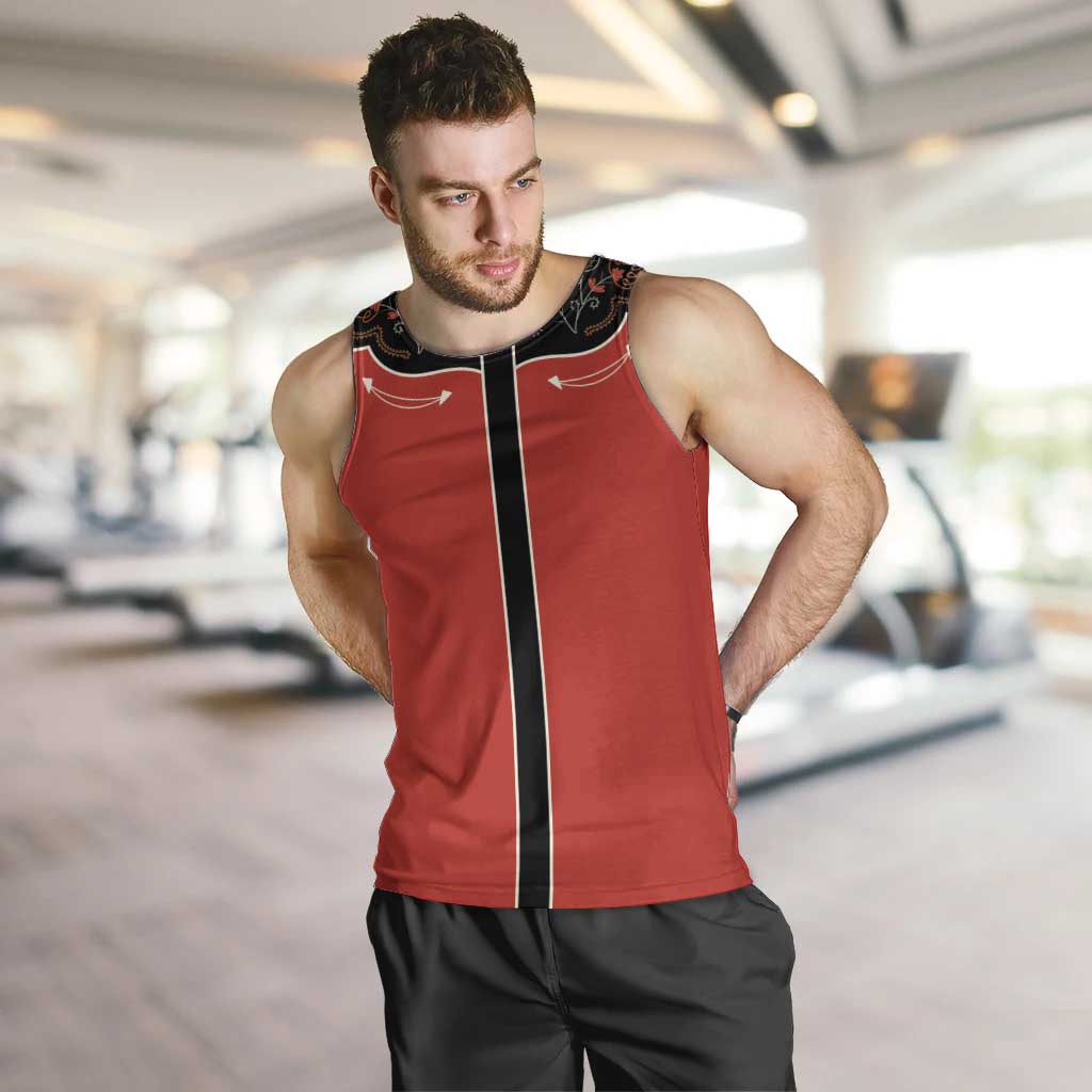 Vintage Western Flowers Yoke Shirt Style Men Tank Top Red Color - Wonder Print Shop
