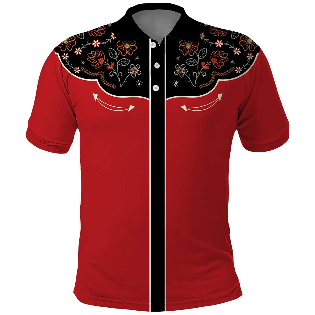 Vintage Western Flowers Yoke Shirt Style Polo Shirt Red Color - Wonder Print Shop