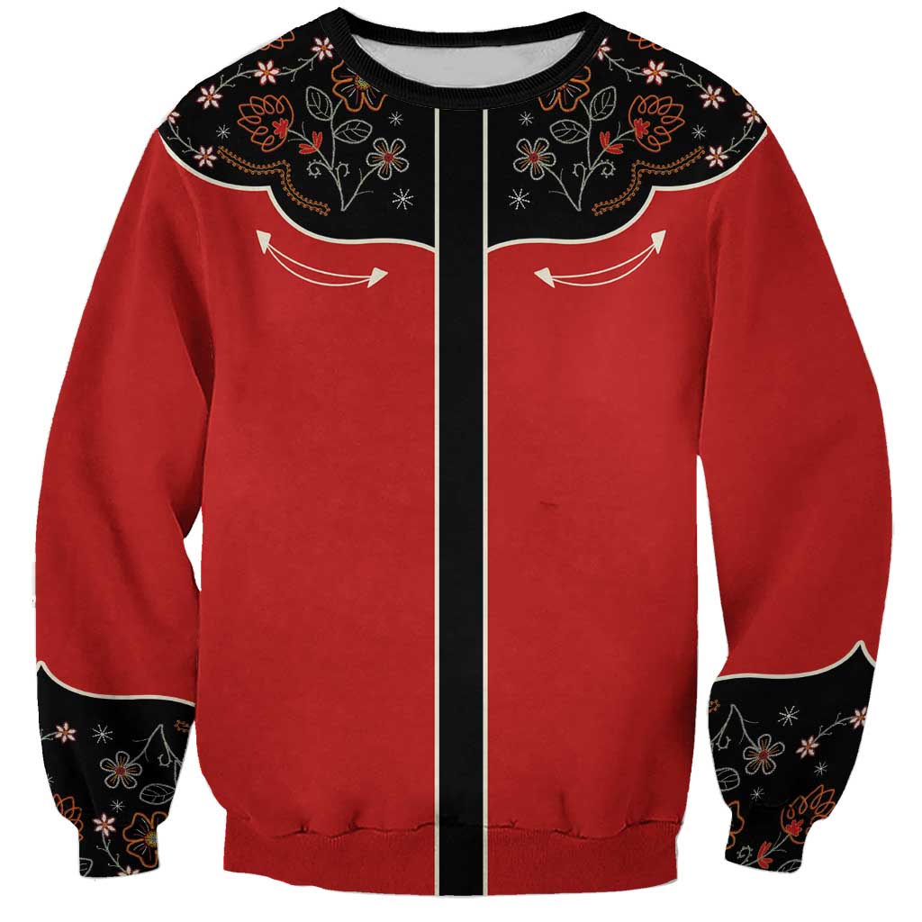 Vintage Western Flowers Yoke Shirt Style Sweatshirt Red Color - Wonder Print Shop