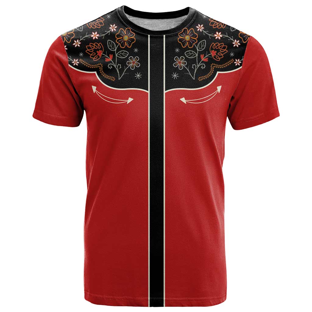 Vintage Western Flowers Yoke Shirt Style T Shirt Red Color - Wonder Print Shop