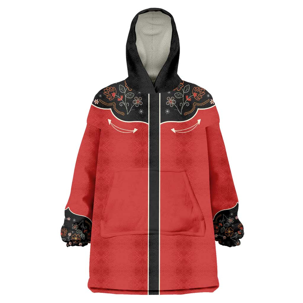 Vintage Western Flowers Yoke Shirt Style Wearable Blanket Hoodie Red Color - Wonder Print Shop