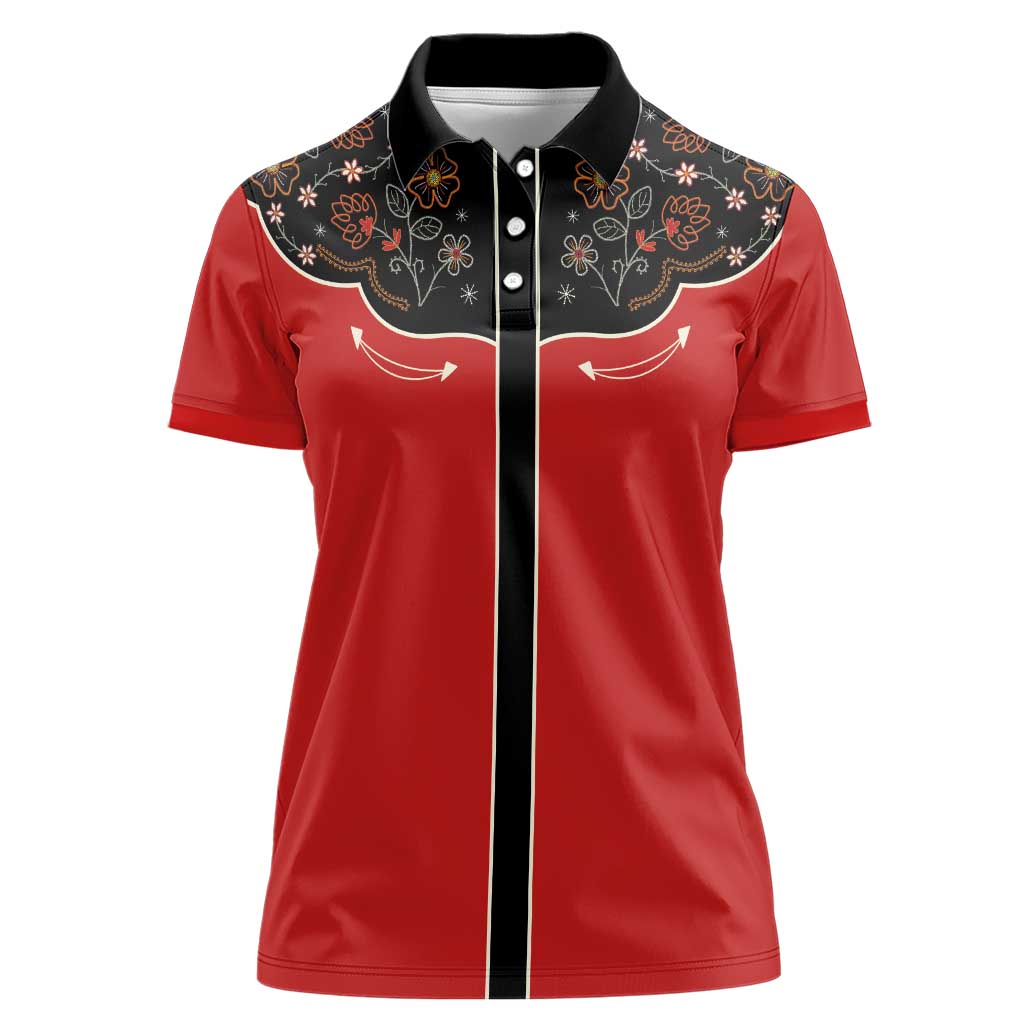 Vintage Western Flowers Yoke Shirt Style Women Polo Shirt Red Color - Wonder Print Shop