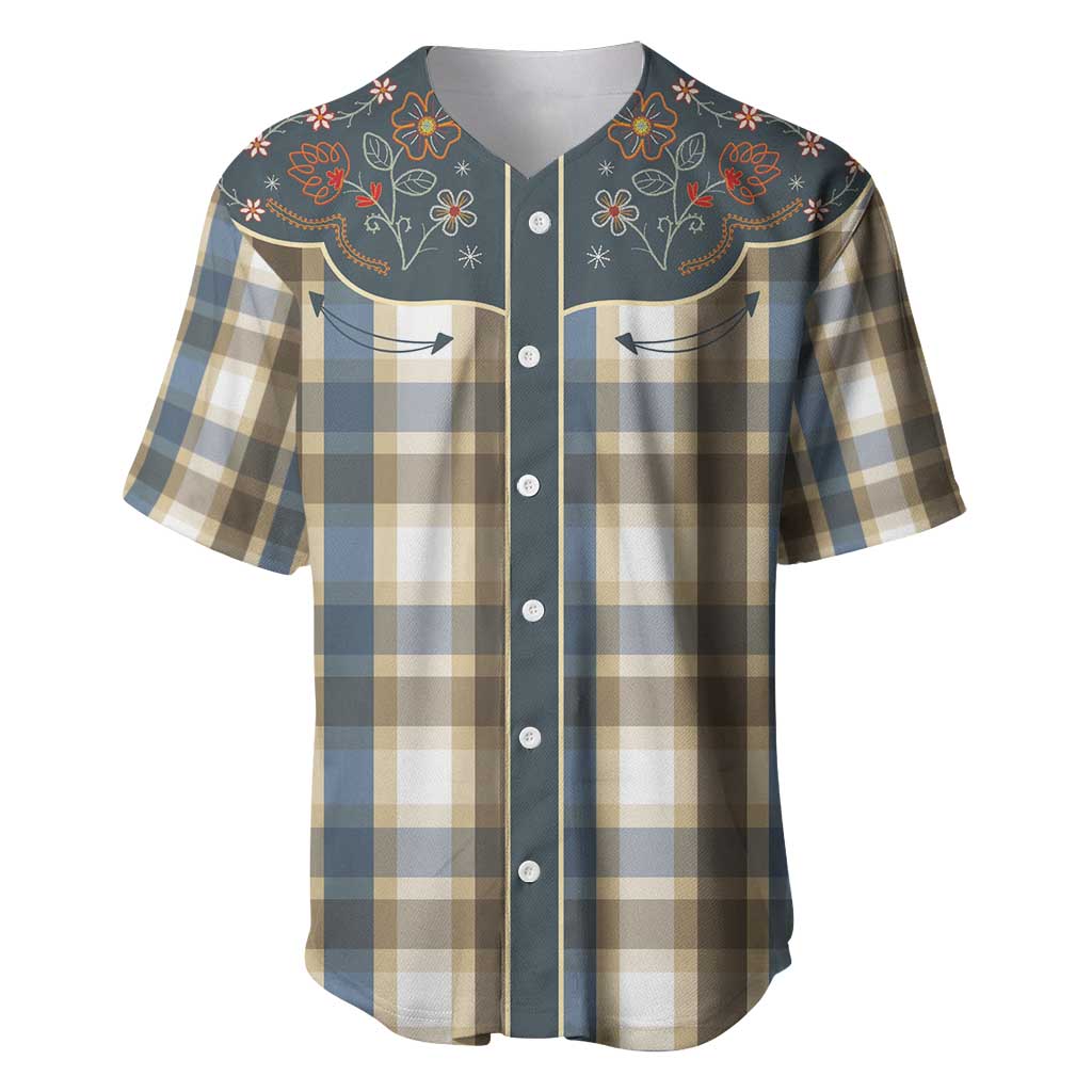 Vintage Western Flowers Yoke Shirt Style Baseball Jersey Gingham - Wonder Print Shop