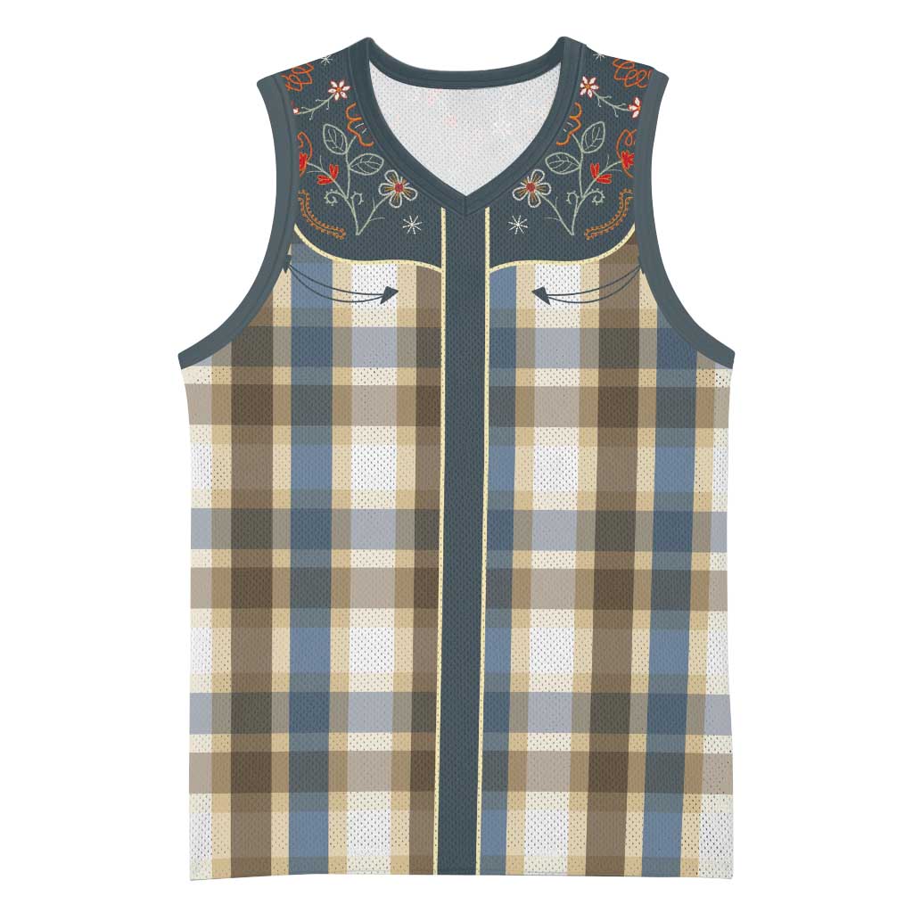 Vintage Western Flowers Yoke Shirt Style Basketball Jersey Gingham - Wonder Print Shop