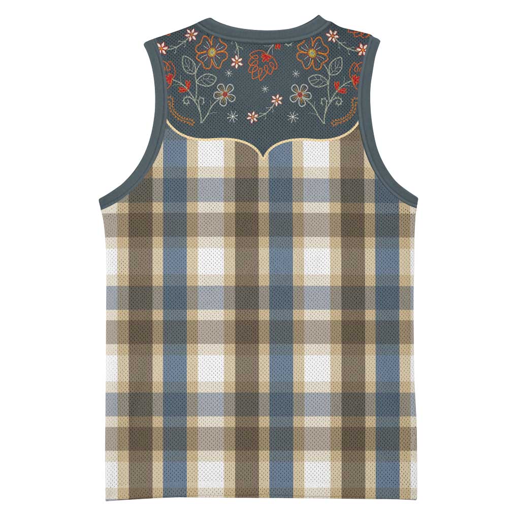 Vintage Western Flowers Yoke Shirt Style Basketball Jersey Gingham - Wonder Print Shop