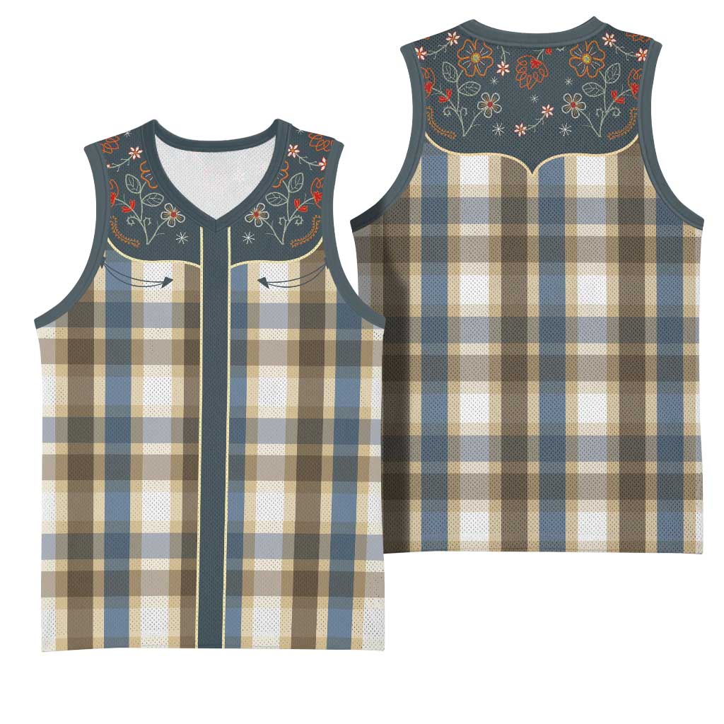 Vintage Western Flowers Yoke Shirt Style Basketball Jersey Gingham - Wonder Print Shop