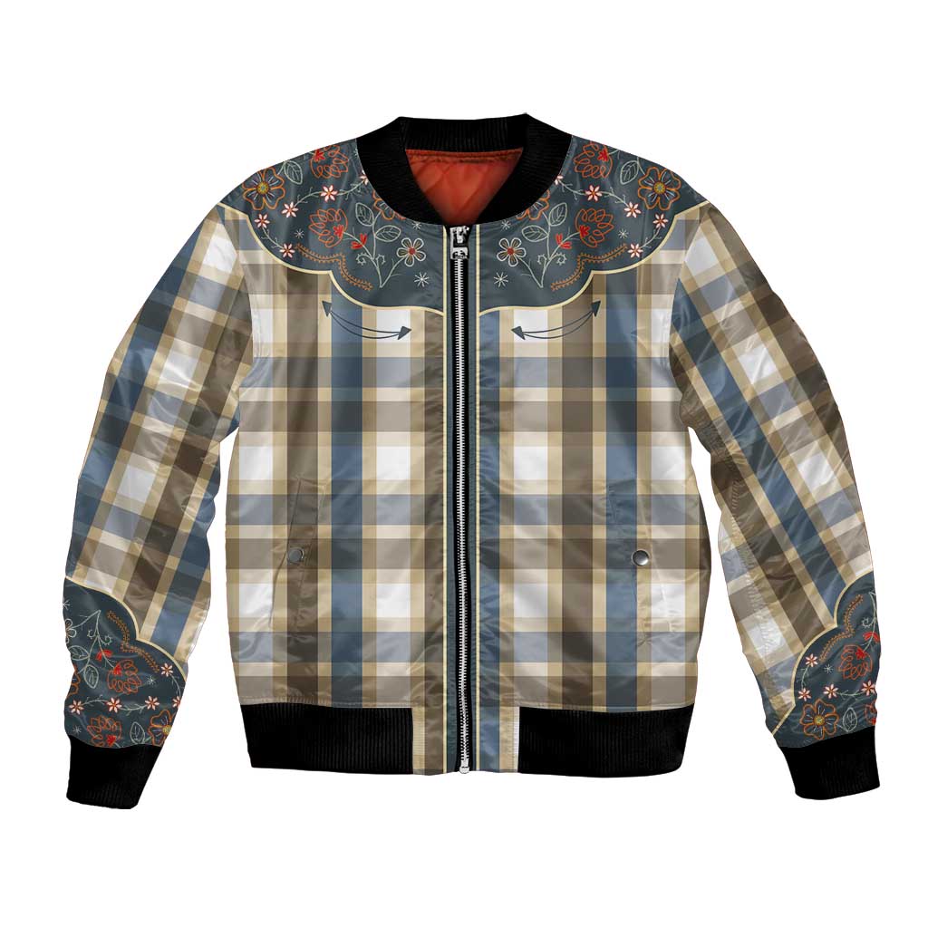 Vintage Western Flowers Yoke Shirt Style Bomber Jacket Gingham - Wonder Print Shop