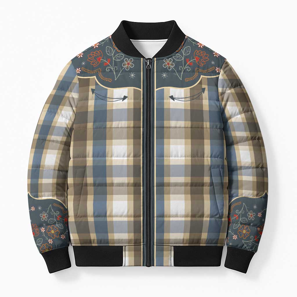 Vintage Western Flowers Yoke Shirt Style Bomber Puffer Jacket Gingham - Wonder Print Shop