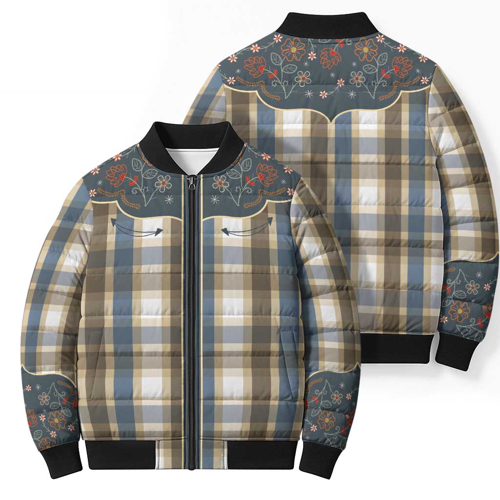 Vintage Western Flowers Yoke Shirt Style Bomber Puffer Jacket Gingham - Wonder Print Shop