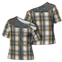 Vintage Western Flowers Yoke Shirt Style Cross Shoulder Shirt Gingham - Wonder Print Shop