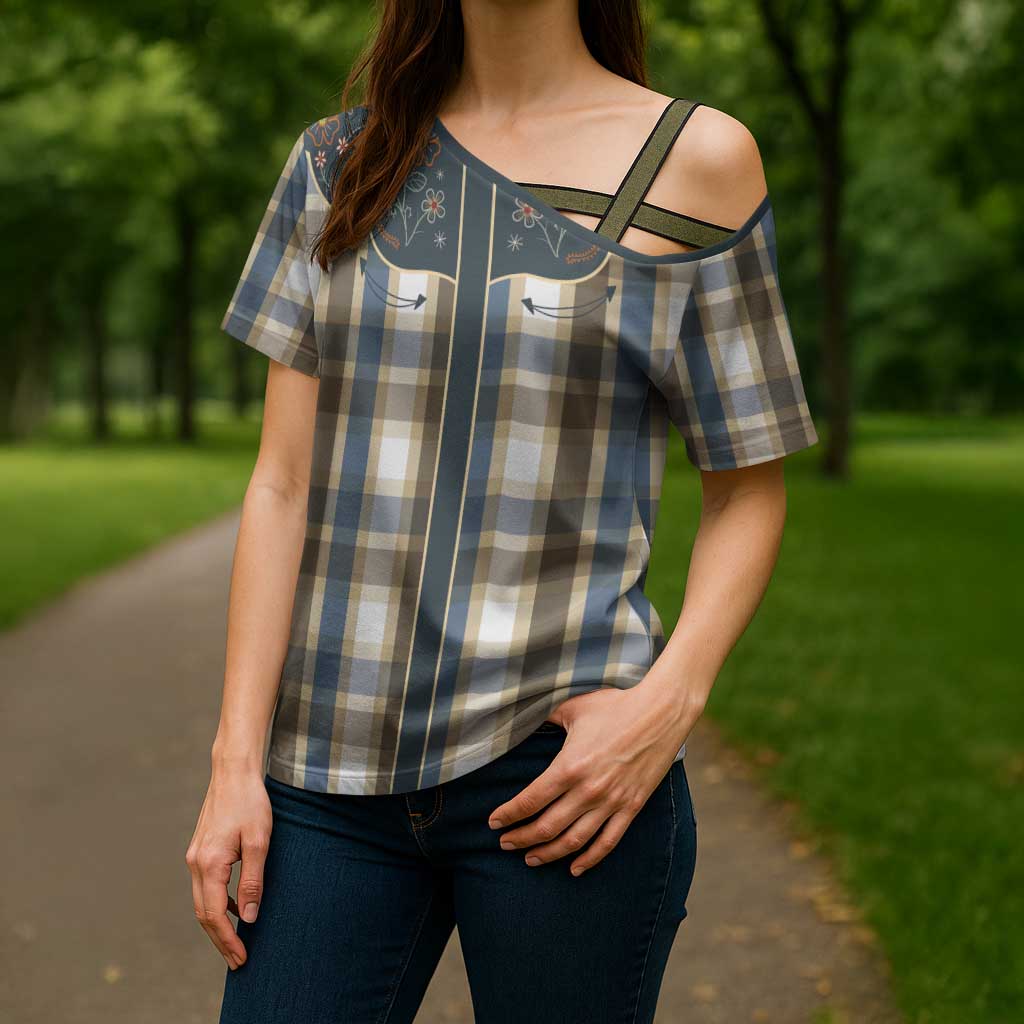 Vintage Western Flowers Yoke Shirt Style Cross Shoulder Shirt Gingham - Wonder Print Shop