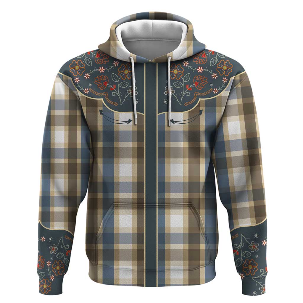 Vintage Western Flowers Yoke Shirt Style Hoodie Gingham - Wonder Print Shop