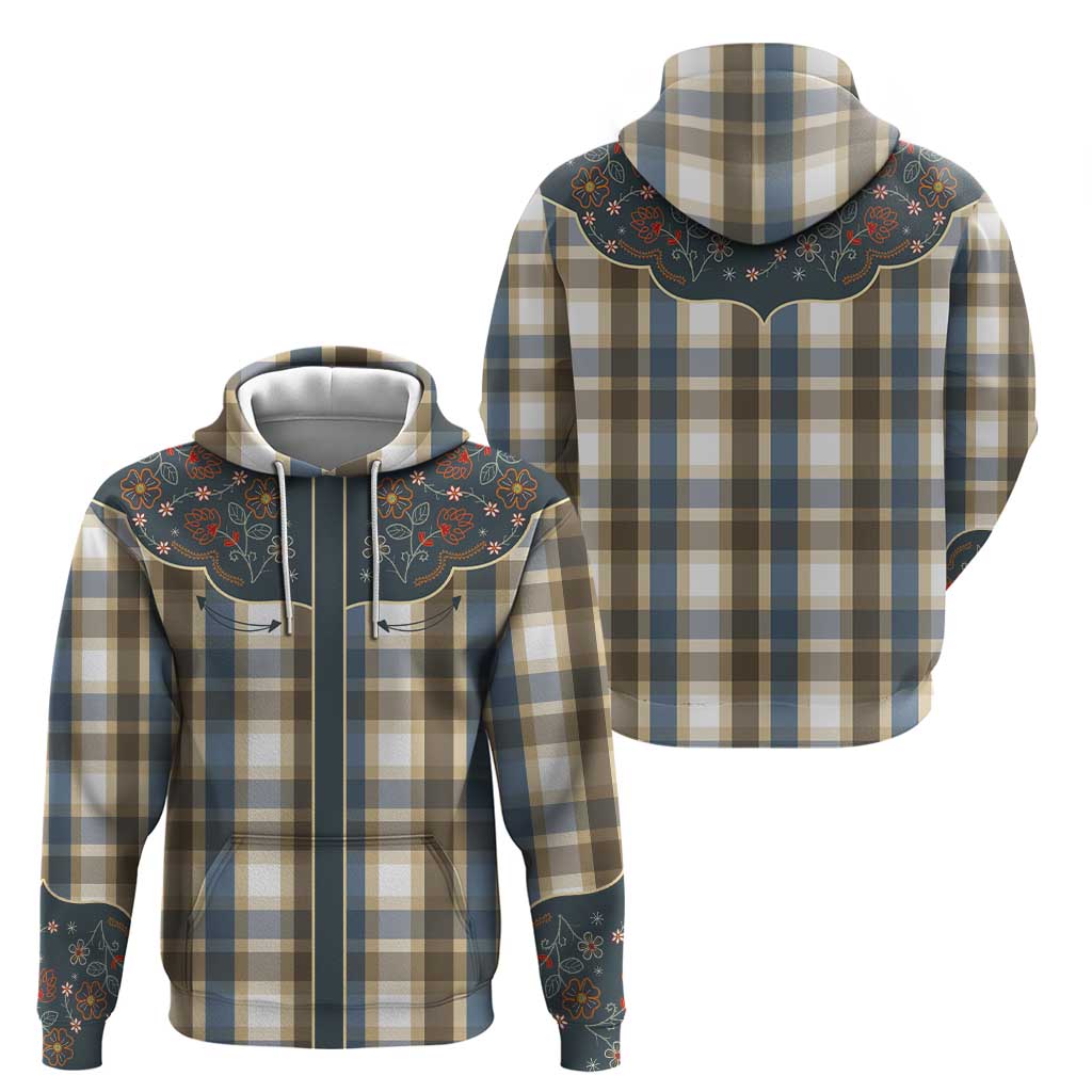 Vintage Western Flowers Yoke Shirt Style Hoodie Gingham - Wonder Print Shop