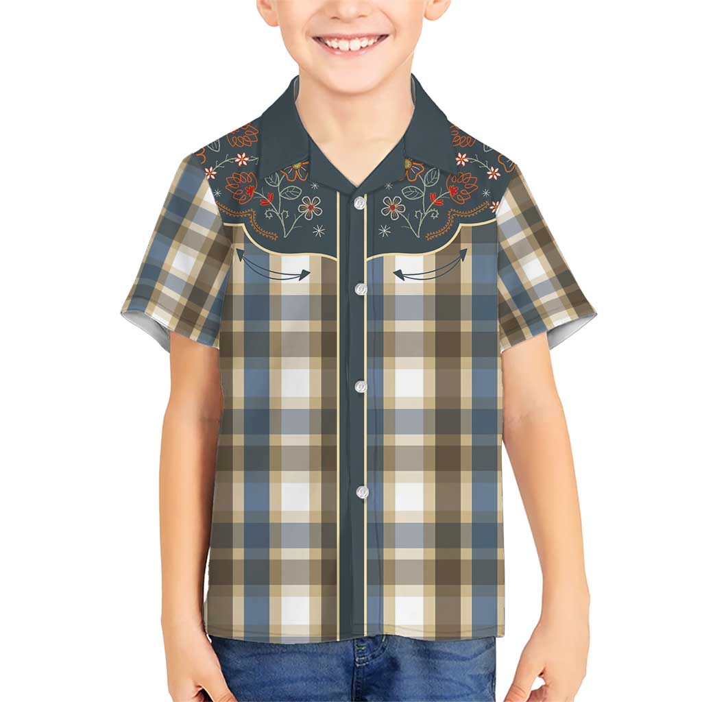 Vintage Western Flowers Yoke Shirt Style Kid Hawaiian Shirt Gingham - Wonder Print Shop