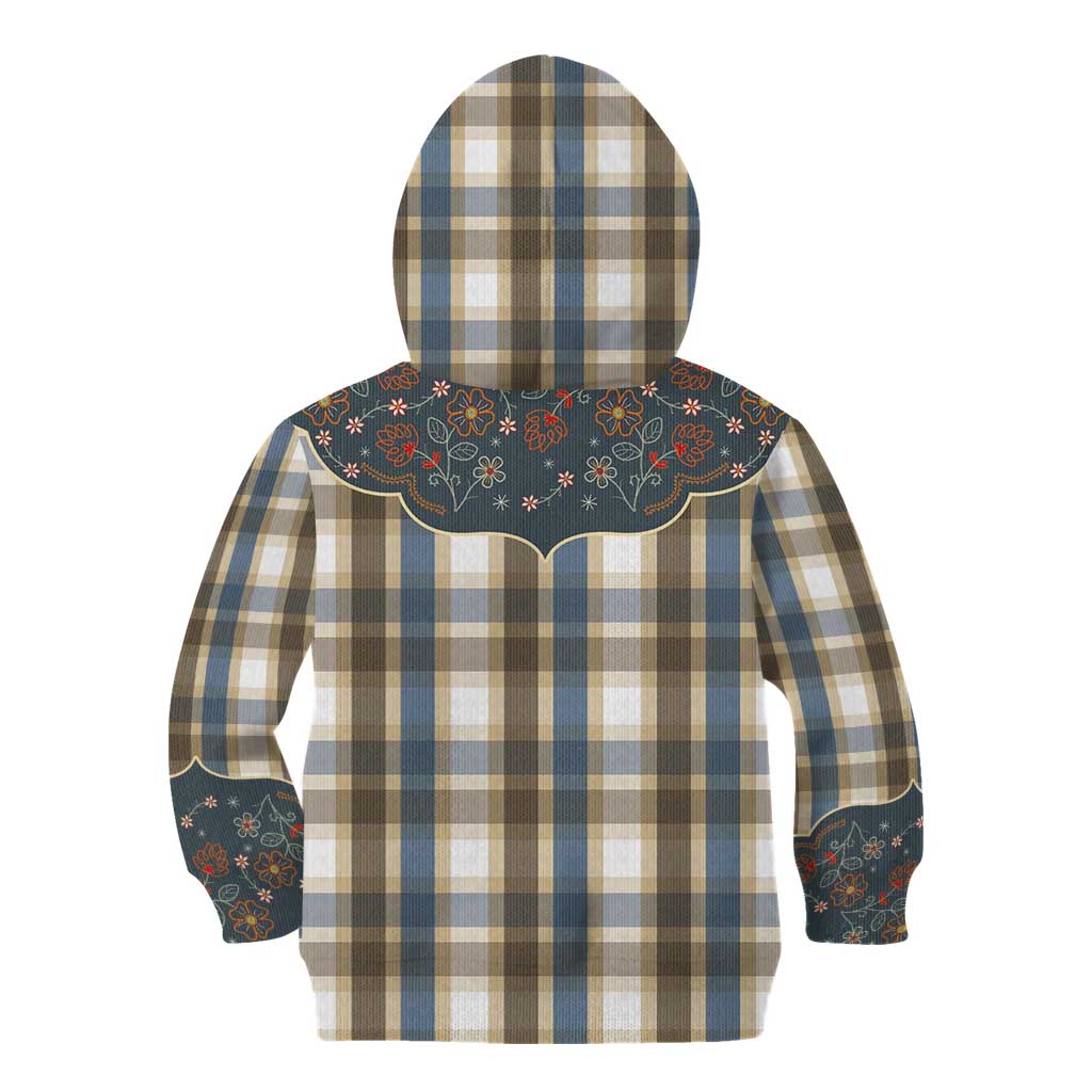 Vintage Western Flowers Yoke Shirt Style Kid Hoodie Gingham - Wonder Print Shop