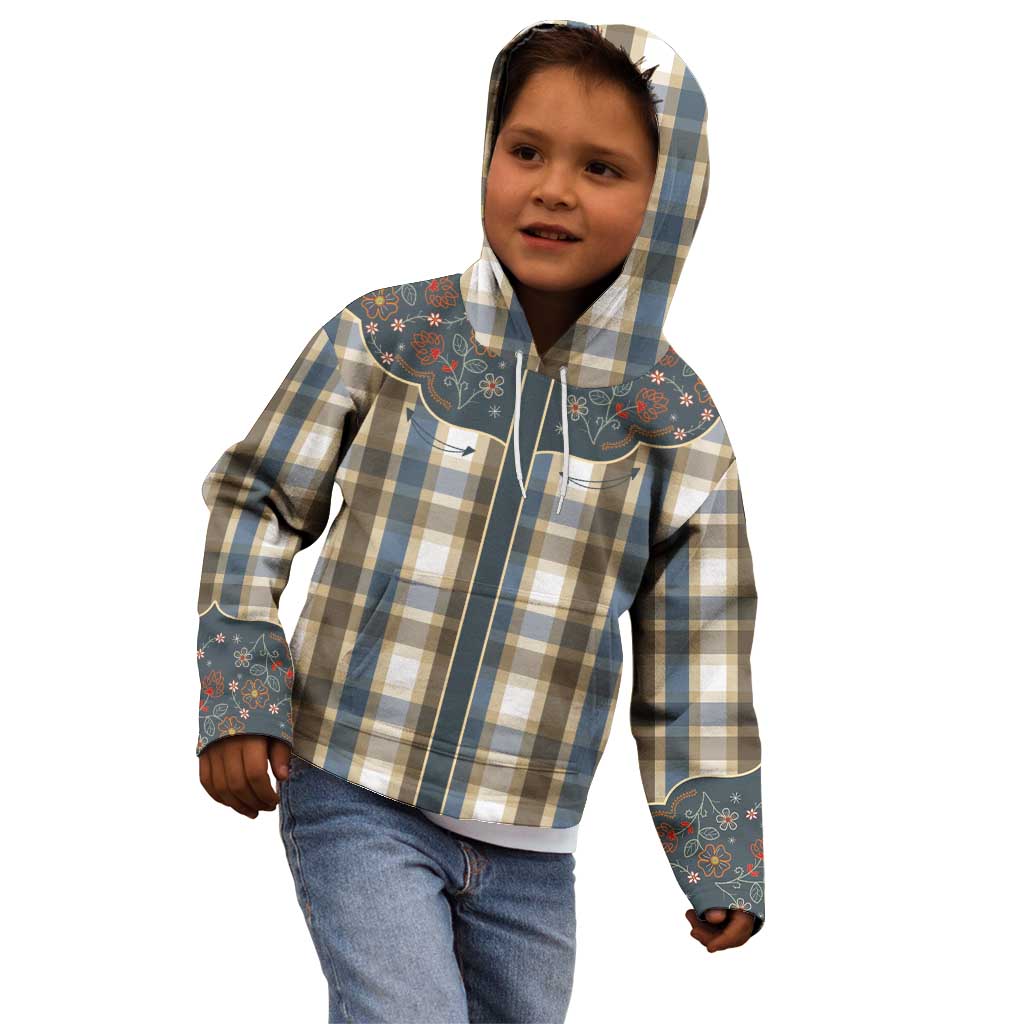 Vintage Western Flowers Yoke Shirt Style Kid Hoodie Gingham - Wonder Print Shop