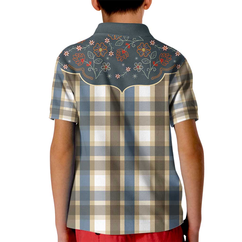 Vintage Western Flowers Yoke Shirt Style Kid Polo Shirt Gingham - Wonder Print Shop