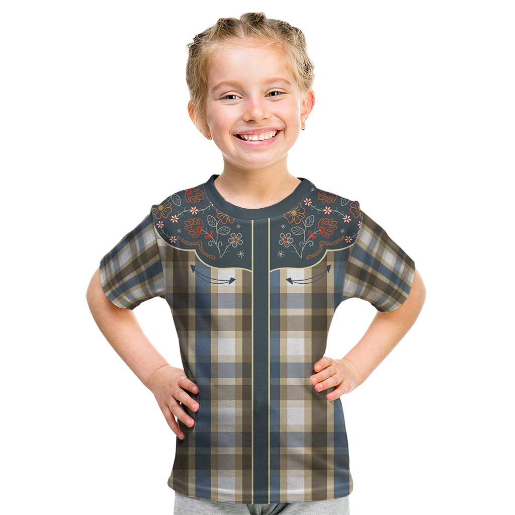 Vintage Western Flowers Yoke Shirt Style Kid T Shirt Gingham - Wonder Print Shop