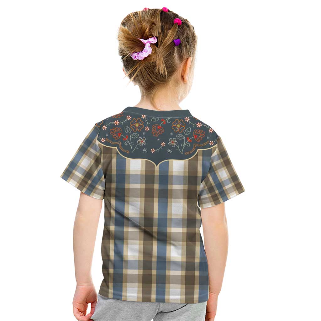 Vintage Western Flowers Yoke Shirt Style Kid T Shirt Gingham - Wonder Print Shop