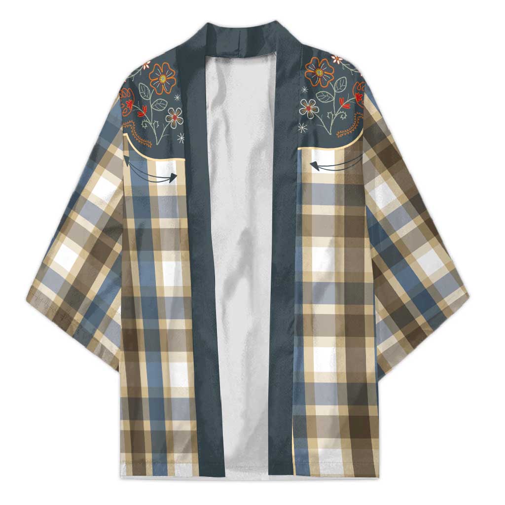 Vintage Western Flowers Yoke Shirt Style Kimono Gingham - Wonder Print Shop