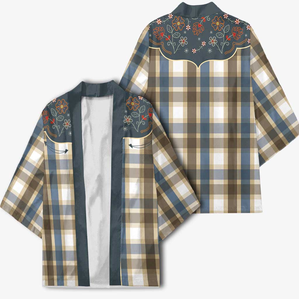 Vintage Western Flowers Yoke Shirt Style Kimono Gingham - Wonder Print Shop