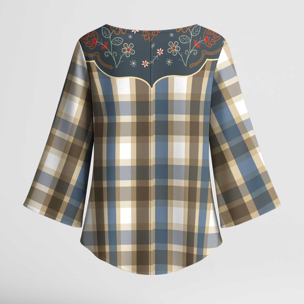 Vintage Western Flowers Yoke Shirt Style Kimono Sleeve Blouse Gingham - Wonder Print Shop