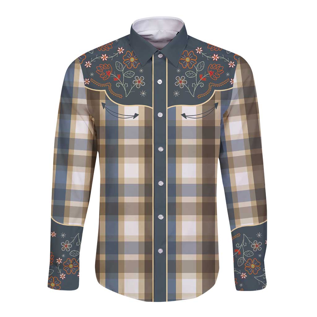 Vintage Western Flowers Yoke Shirt Style Long Sleeve Button Shirt Gingham - Wonder Print Shop